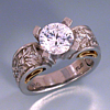 Platinum filigree and engraved wide euro shank Alex Gulko custom antique diamond engagement ring