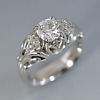 White gold Victorian floral euro shank Alex Gulko custom antique diamond engagement ring