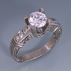 White gold engraved euro shank Alex Gulko custom antique diamond engagement ring