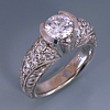 White gold engraved milgrain tapered euro shank Alex Gulko custom antique diamond engagement ring