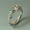 White gold floral engraving milgrain euro shank Alex Gulko custom antique diamond and tourmaline engagement ring