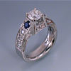 White gold pave wide euro shank Alex Gulko custom antique diamond and sapphire engagement ring