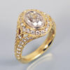 Yellow and white gold halo split shank euro shank Alex Gulko custom antique diamond engagement ring