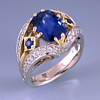 Yellow and White Gold euro shank Alex Gulko custom antique blue sapphire and diamond engagement ring