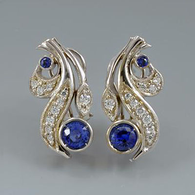 september birthstone sapphire and diamond earrings in white gold