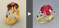 Custom 18K yellow gold and platinum spinel and diamond ring